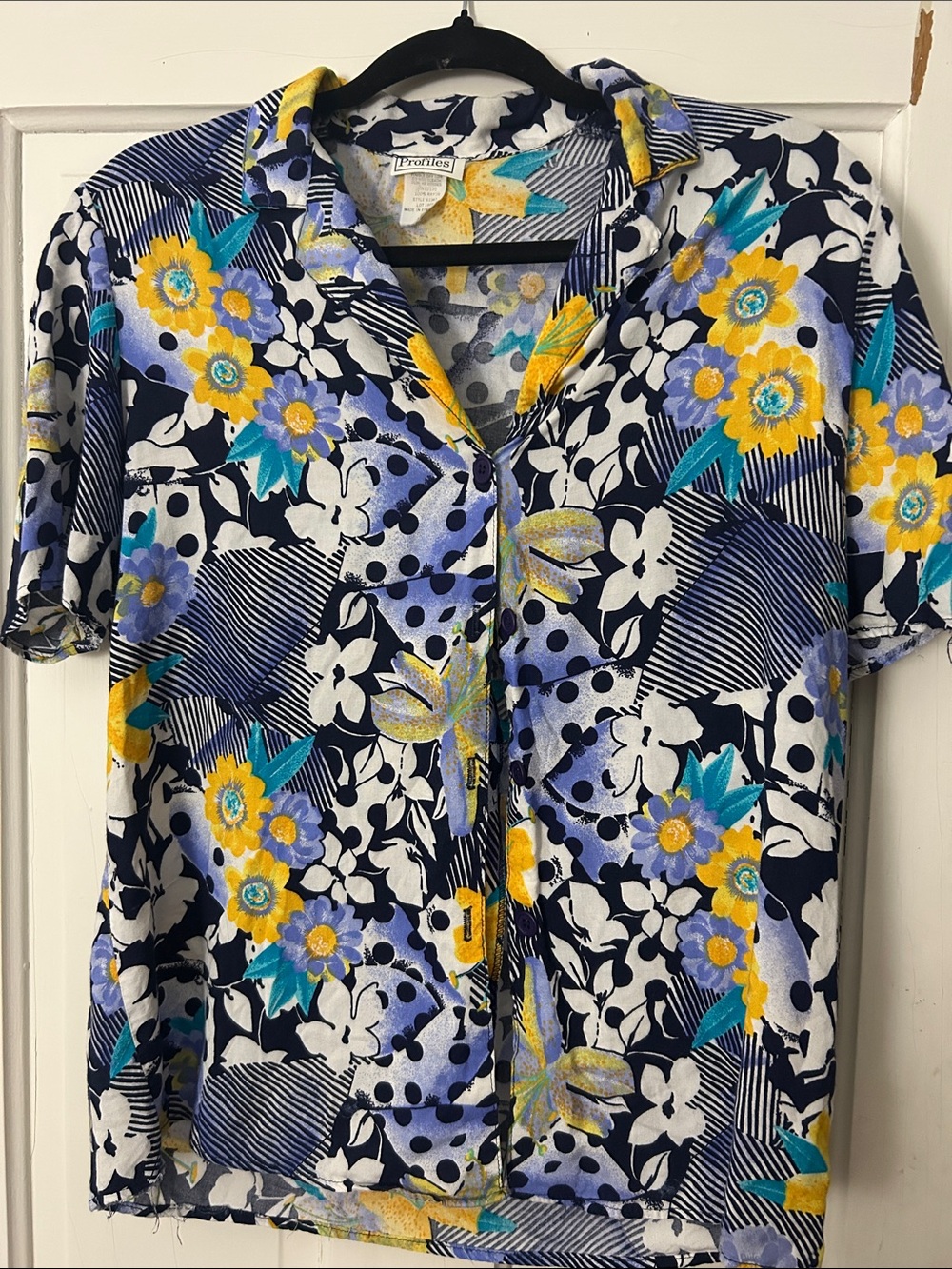 Profiles- Floral Button-Up Camp Shirt - Yellow & Blue